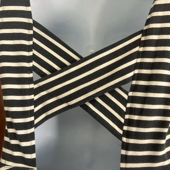 American Eagle Grey | White Striped Criss Cross Back A-Line Dress Size Small - Picture 4 of 7